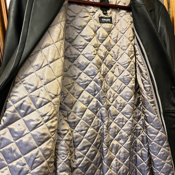Thinsulate Black Leather Trench Coat - Picture 5 of 12